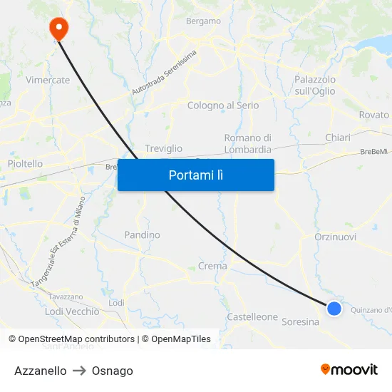Azzanello to Osnago map