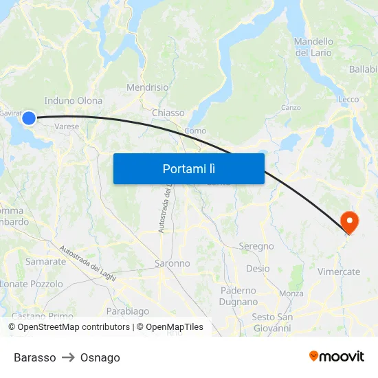 Barasso to Osnago map