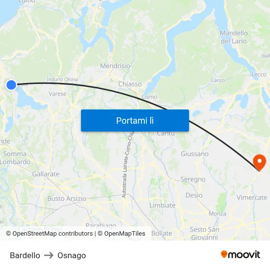 Bardello to Osnago map