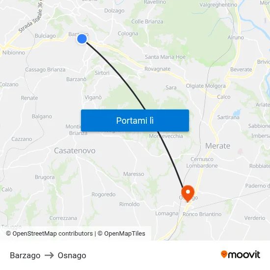 Barzago to Osnago map