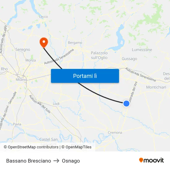 Bassano Bresciano to Osnago map