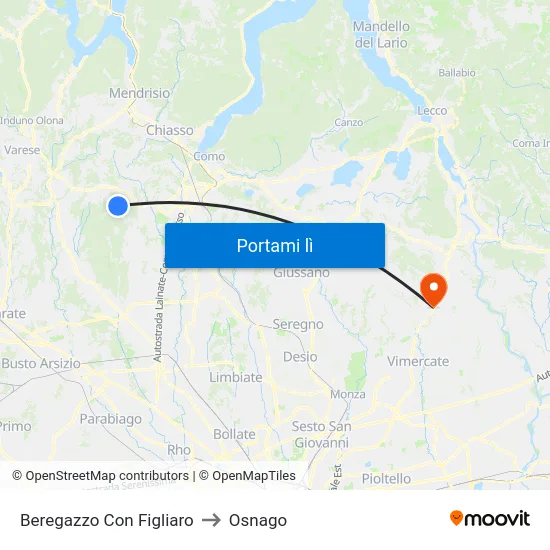 Beregazzo Con Figliaro to Osnago map