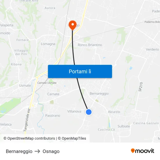 Bernareggio to Osnago map