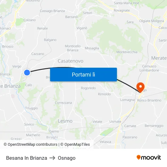 Besana In Brianza to Osnago map