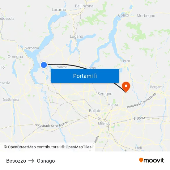 Besozzo to Osnago map