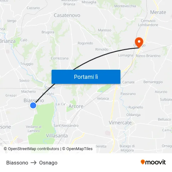 Biassono to Osnago map