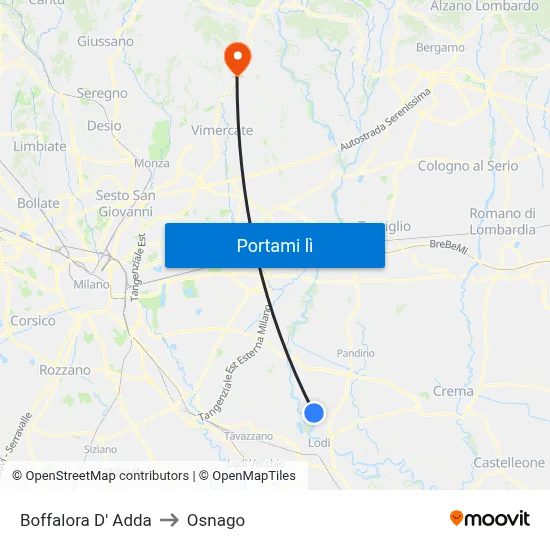 Boffalora D' Adda to Osnago map