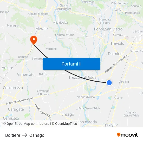 Boltiere to Osnago map