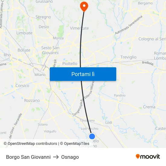Borgo San Giovanni to Osnago map