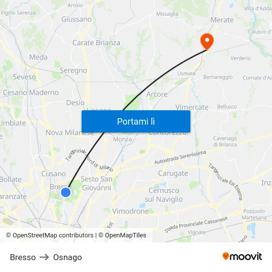 Bresso to Osnago map