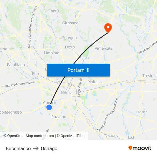 Buccinasco to Osnago map