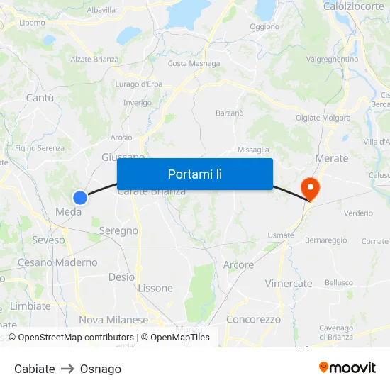Cabiate to Osnago map