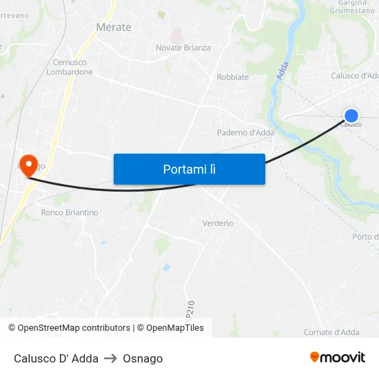 Calusco D' Adda to Osnago map