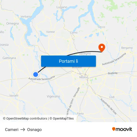 Cameri to Osnago map
