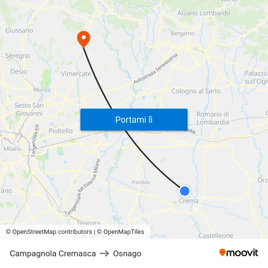 Campagnola Cremasca to Osnago map