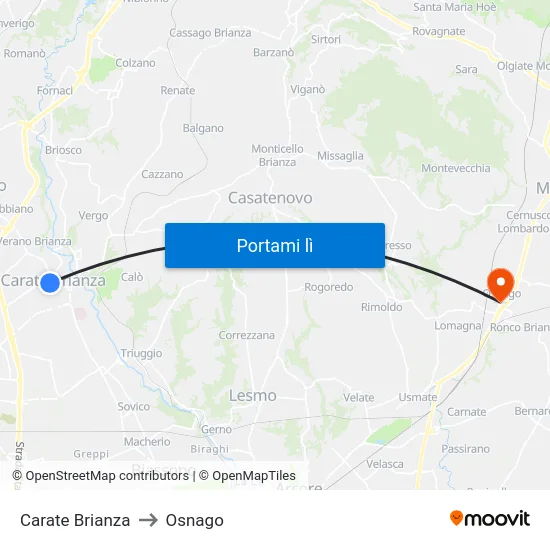 Carate Brianza to Osnago map