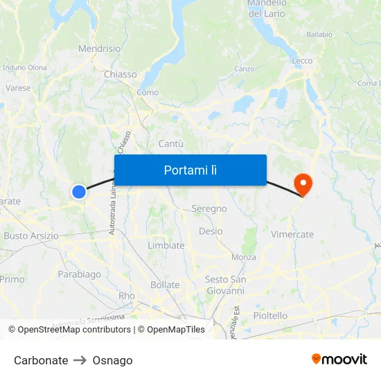 Carbonate to Osnago map