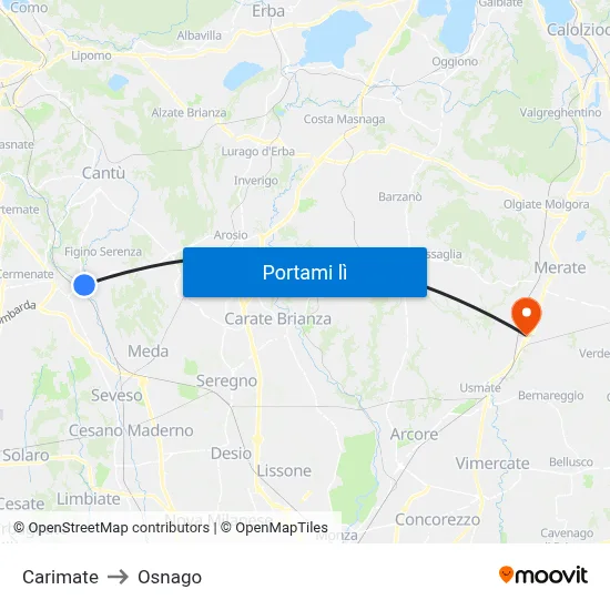 Carimate to Osnago map
