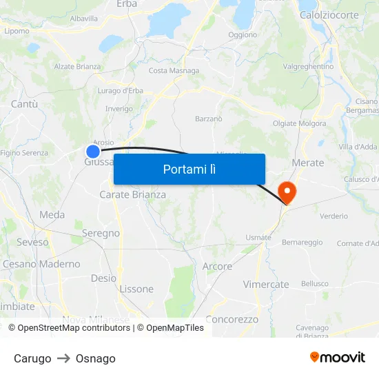 Carugo to Osnago map