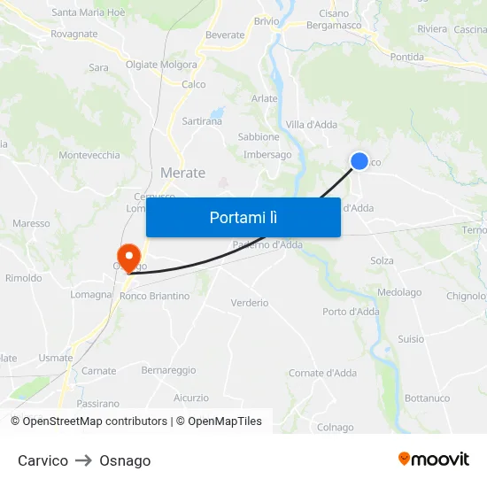 Carvico to Osnago map