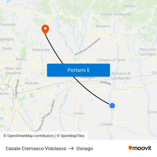 Casale Cremasco-Vidolasco to Osnago map