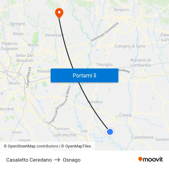 Casaletto Ceredano to Osnago map