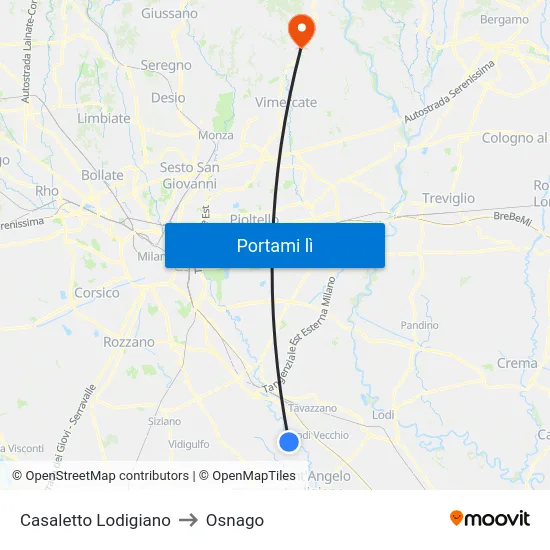 Casaletto Lodigiano to Osnago map