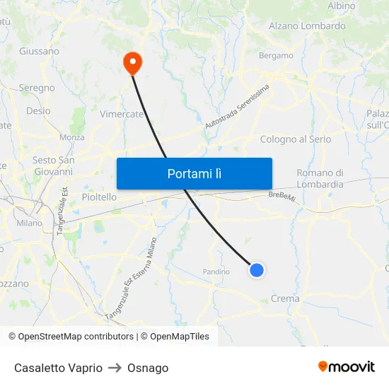 Casaletto Vaprio to Osnago map