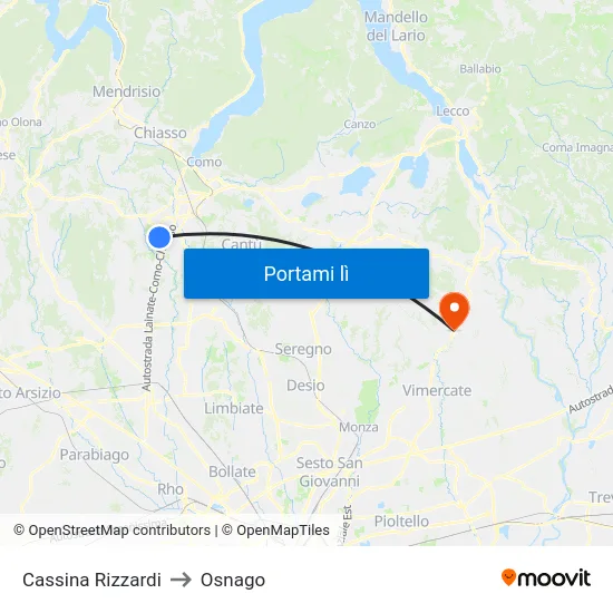 Cassina Rizzardi to Osnago map