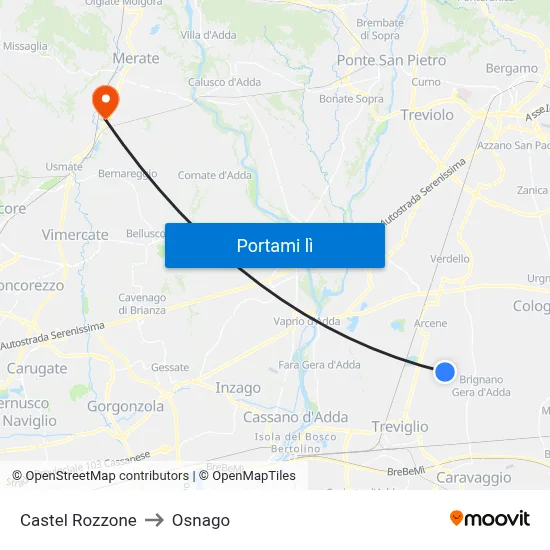 Castel Rozzone to Osnago map