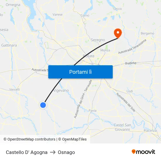 Castello D' Agogna to Osnago map