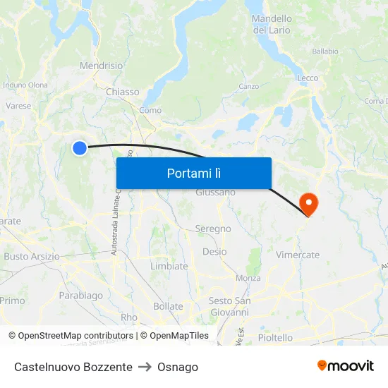 Castelnuovo Bozzente to Osnago map