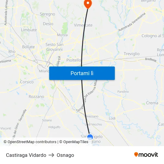 Castiraga Vidardo to Osnago map