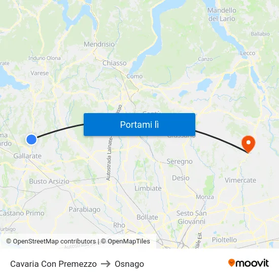 Cavaria Con Premezzo to Osnago map