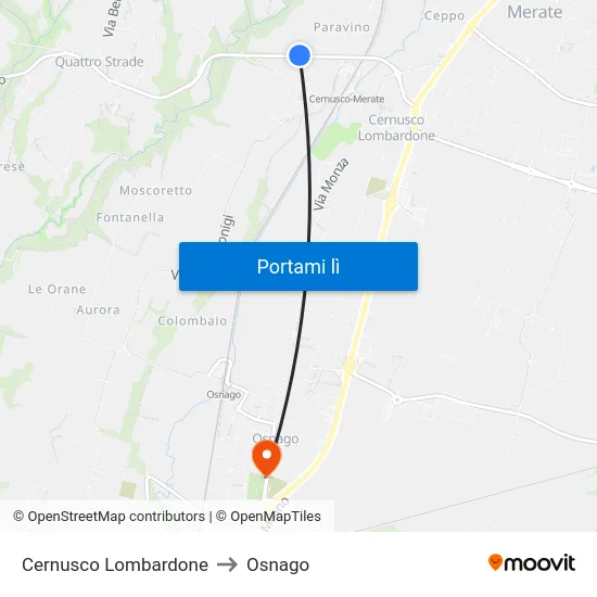Cernusco Lombardone to Osnago map