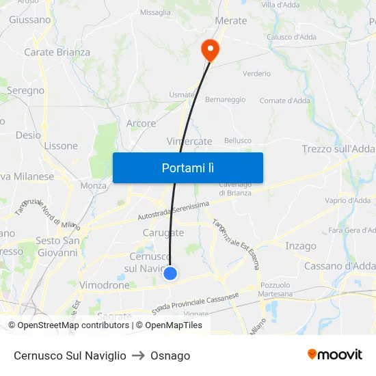 Cernusco Sul Naviglio to Osnago map