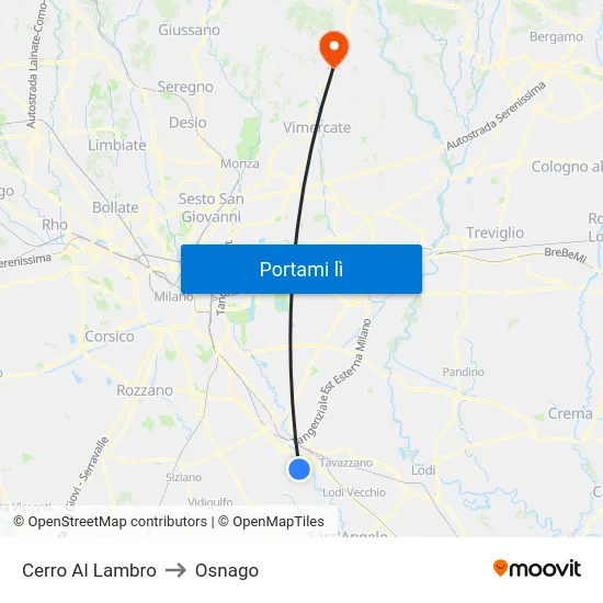 Cerro Al Lambro to Osnago map