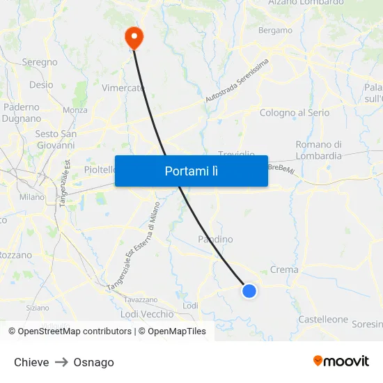 Chieve to Osnago map