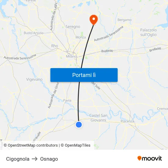 Cigognola to Osnago map