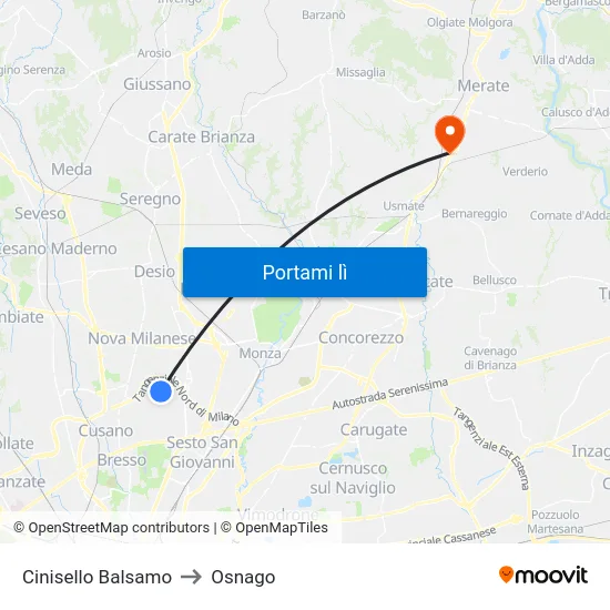 Cinisello Balsamo to Osnago map