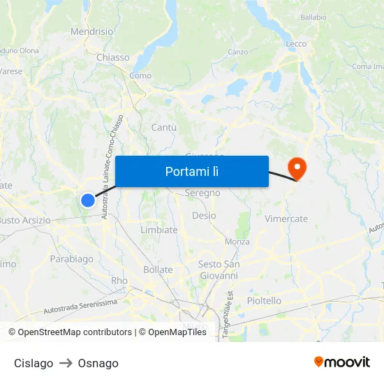 Cislago to Osnago map