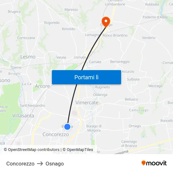 Concorezzo to Osnago map