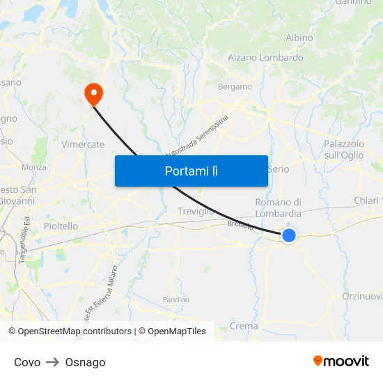 Covo to Osnago map