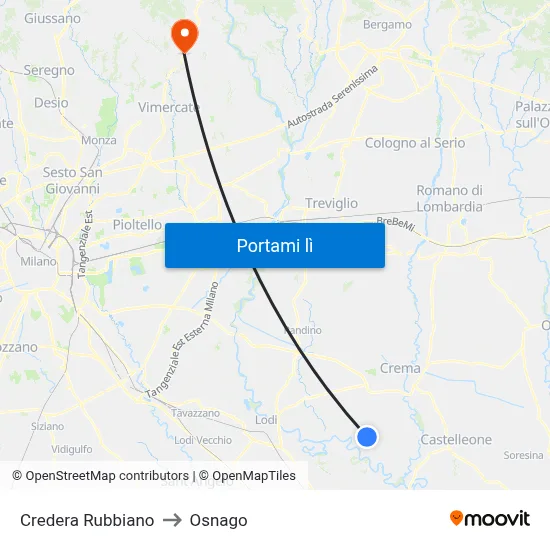 Credera Rubbiano to Osnago map