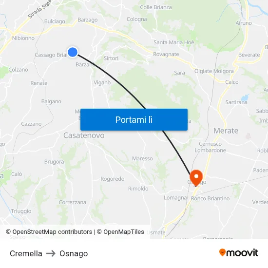 Cremella to Osnago map