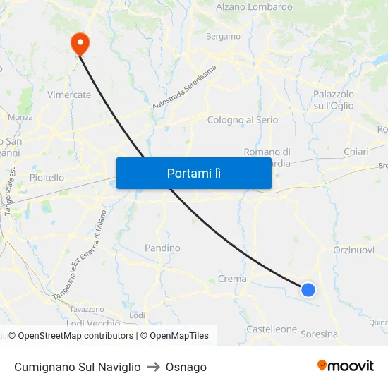 Cumignano Sul Naviglio to Osnago map