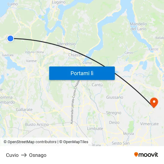 Cuvio to Osnago map