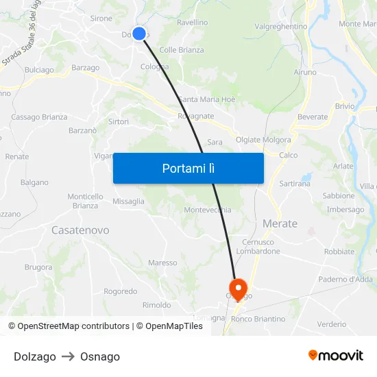 Dolzago to Osnago map