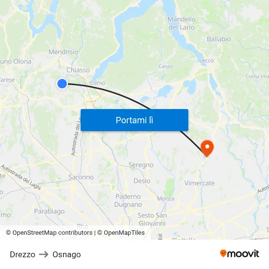 Drezzo to Osnago map