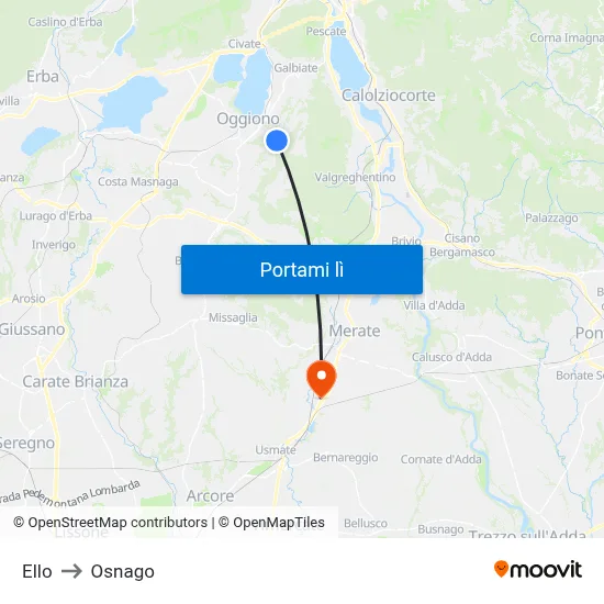 Ello to Osnago map